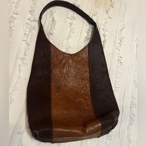 Brown and Dark Brown Leather Shoulder Bag